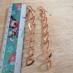 Copper Tone Earrings Heart Pattern